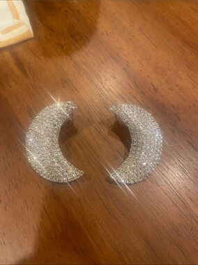 Silver Crescent Hoop Earrings - Sparkling Women's Earrings